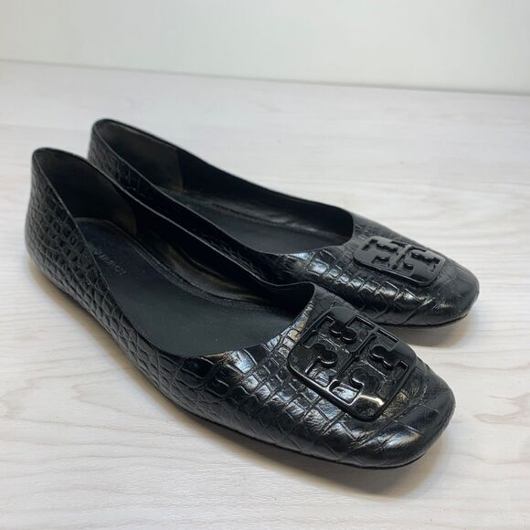 Tory Burch Georgia Ballets Flats Black Solid Slip-On Women 8.5M - Picture 1 of 9